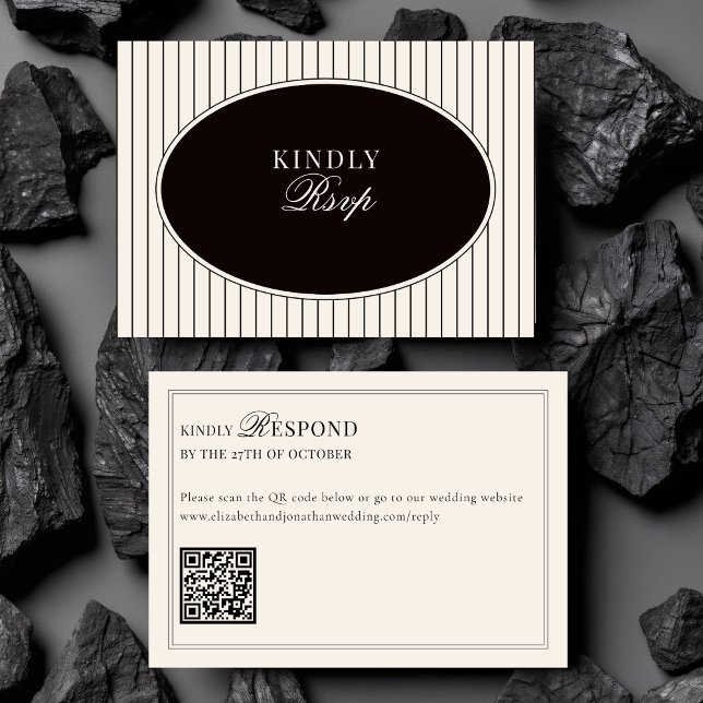 Black Ivory Classic Old Money QR Code Wedding RSVP Card (Creator Uploaded)