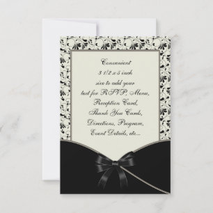 Black Ivory Cream Damask Wedding RSVP Invitation