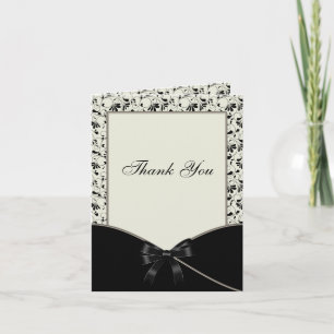 Black Ivory Cream DamaskThank You Card