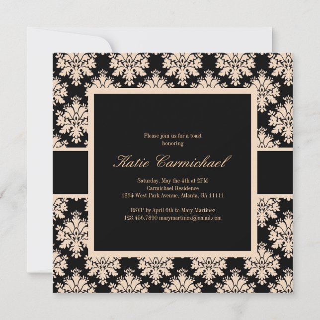 Black & Ivory Damask Invitation (Front)