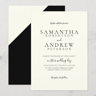 Black ivory elegant simple typography wedding invitation