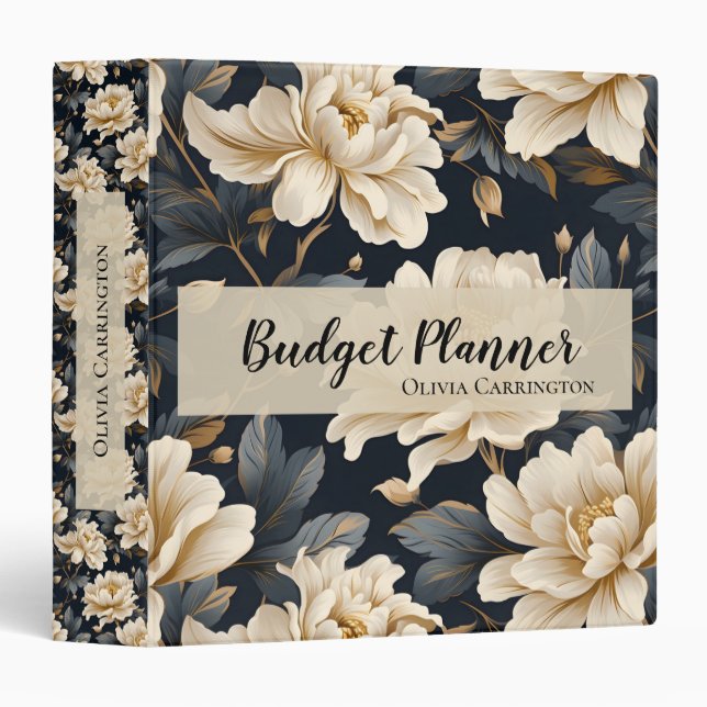 Black Ivory Floral Personalized Binder (Front/Spine)
