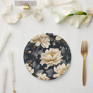 Black Ivory Floral Personalized Paper Plate
