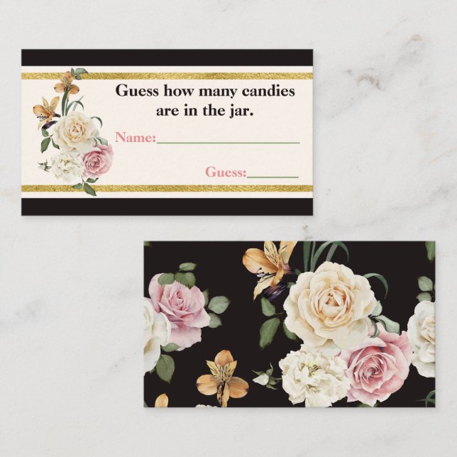 Black, Ivory, Gold Floral Bridal Shower Game Card (Front/Back)