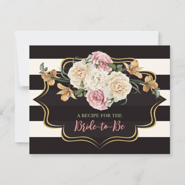 Black Ivory Gold Floral Bridal Shower Recipe Card (Front)