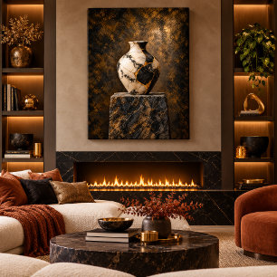 Black Ivory Gold Kintsugi Vessel Art Canvas Print