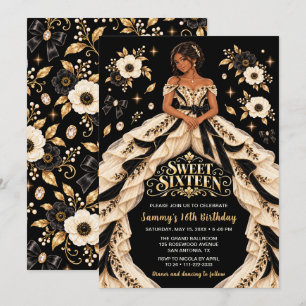 Black Ivory Gold Sweet Sixteen Birthday Invitation