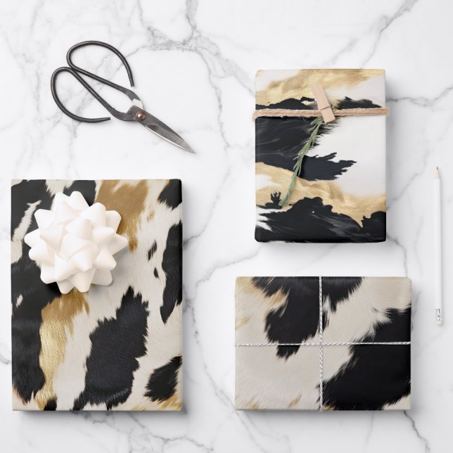 Black Ivory Gold Western Cowhide Wrapping Paper Sheet (Front)