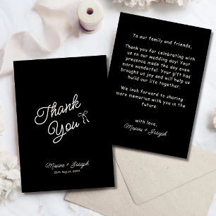 Black & Ivory Hand Drawn Bow Ribbon Sketch Wedding Thank You Card