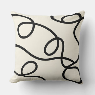 Black Ivory Loop Line Abstract Throw Pillow