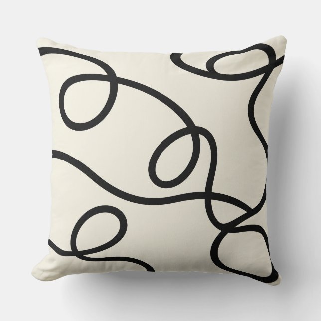 Black Ivory Loop Line Abstract Throw Pillow (Front)