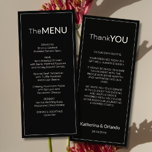 Black Ivory Old Money Wedding Menu Thank You Note