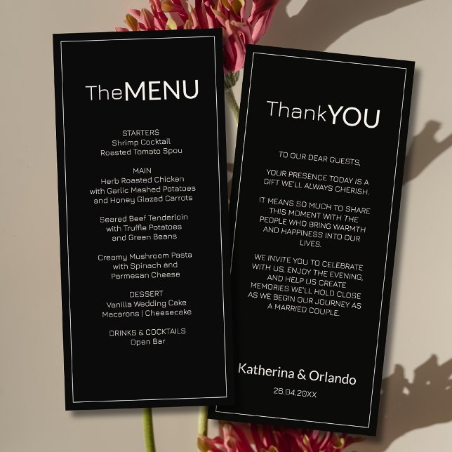 Black Ivory Old Money Wedding Menu Thank You Note (Creator Uploaded)
