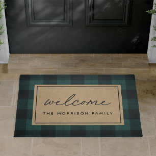 Black & Ivory Plaid Personalized Welcome Doormat