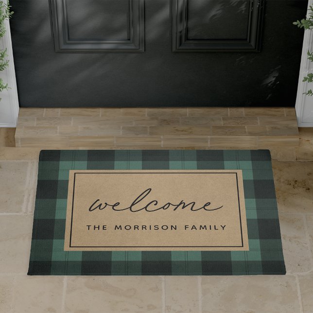 Black & Ivory Plaid Personalized Welcome Doormat (Creator Uploaded)