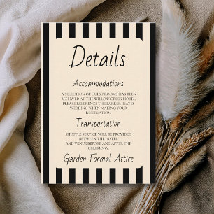 Black & Ivory Stripes Retro Minimal Wedding Detail Enclosure Card