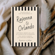 Black & Ivory Stripes Retro Minimalist Wedding