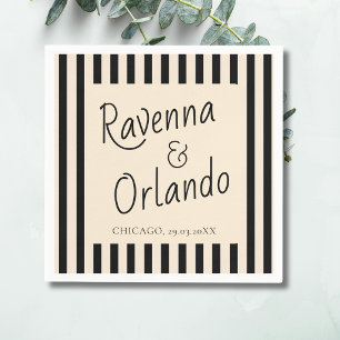Black & Ivory Stripes Retro Minimalist Wedding Napkin