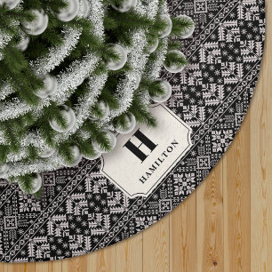 Black & Ivory Sweater Pattern Monogram Brushed Polyester Tree Skirt