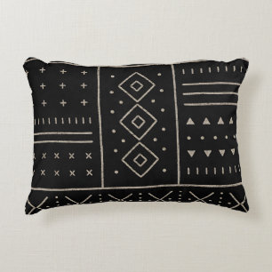 Black Ivory Tribal Geometric Pattern Modern Boho Accent Pillow