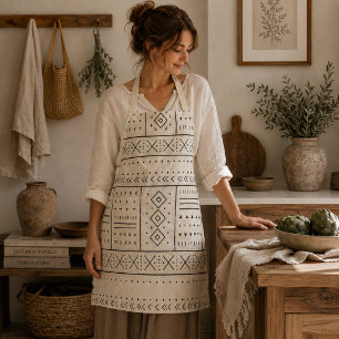 Black Ivory Tribal Geometric Pattern Modern Boho Apron