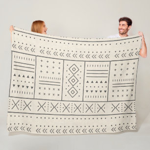 Black Ivory Tribal Geometric Pattern   Modern Boho Fleece Blanket