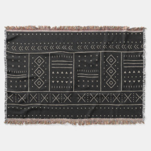 Black Ivory Tribal Geometric Pattern   Modern Boho Throw Blanket