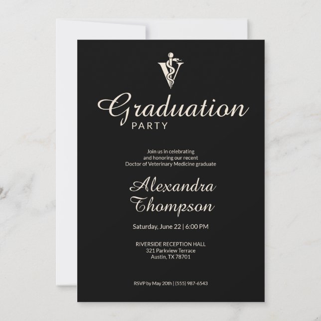 Black Ivory Veterinary Medicine Graduation Party Invitation (Back)