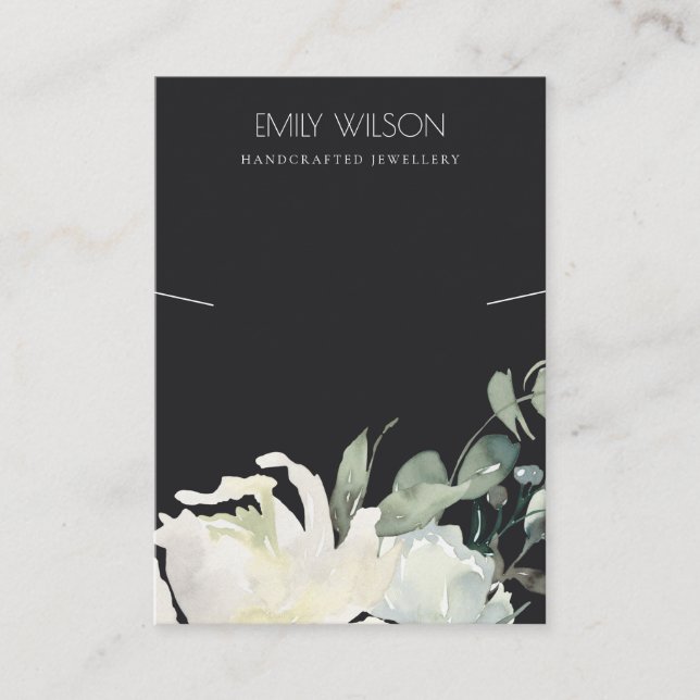 BLACK IVORY WHITE FLORAL BUNCH NECKLACE DISPLAY BUSINESS CARD (Front)