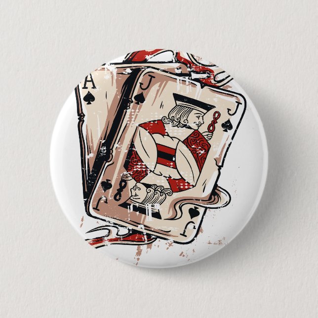 Black Jack 21 Cards 2 Inch Round Button (Front)
