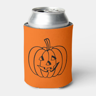 Black Jack-O-Lantern Halloween Pumpkin on Orange Can Cooler