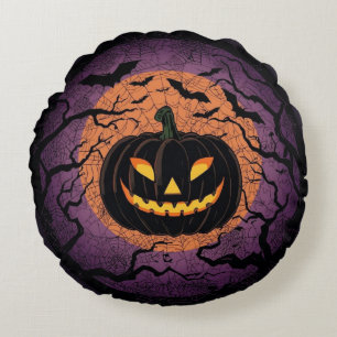 Black Jack-O’-Lantern Round Pillow