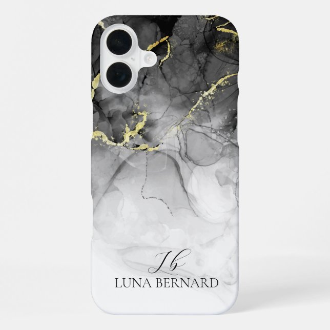 Black Jade Watercolor Ink Customizable iPhone Case (Back)