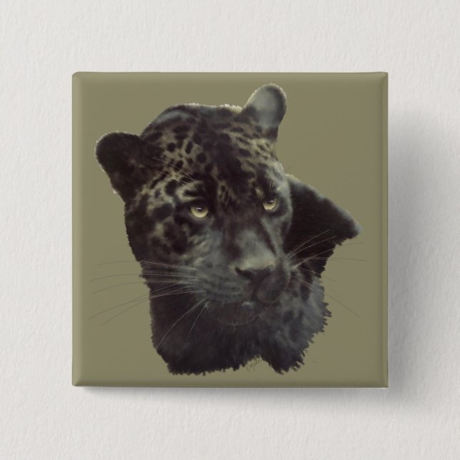 Black Jaguar 2 Inch Square Button (Front)