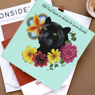 Black Jaguar Portrait Flowers Binder