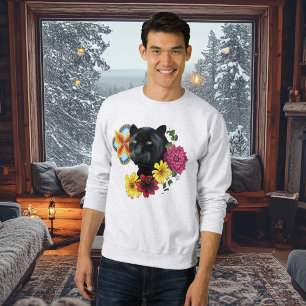 Black Jaguar Portrait Flowers Sweatshirt