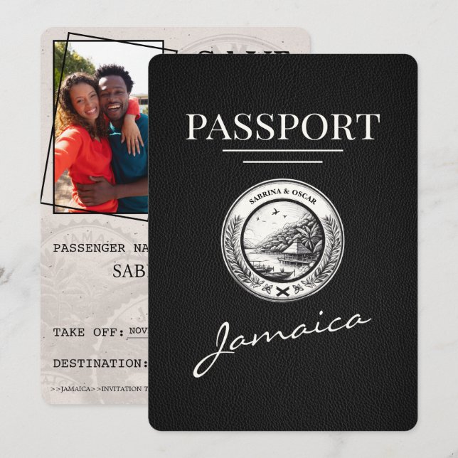 Black Jamaica Passport Save The Date (Front/Back)