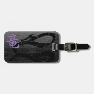 Black Japanese Dragon Grey Background Luggage Tag