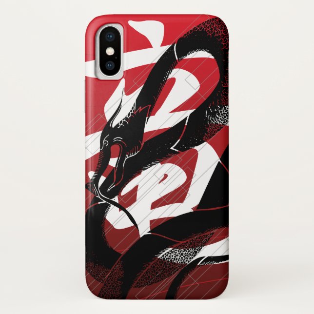 Black Japanese Dragon Red Background Case-Mate iPhone Case (Back)