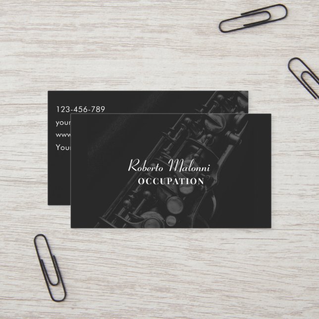 Black jazz music saxophone recital business card (Front/Back In Situ)