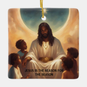 Black Jesus African American Christmas Tree  Ceramic Ornament