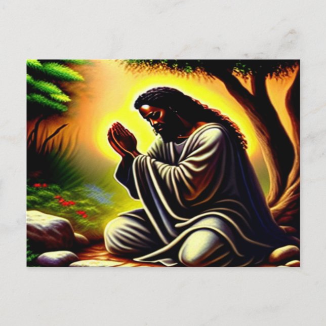 Black Jesus Praying in Gethsemane Postcard (Front)