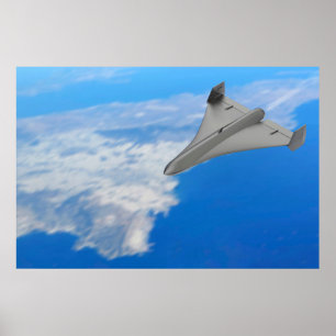 Black jet powered military drone poster