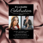 Black Joint Birthday Party Invitation<br><div class="desc">Modern black & white joint birthday party invitations featuring a simple black background that can be changed to any colour,  2 photos,  and a elegant double celebration template that is easy to personalize.</div>
