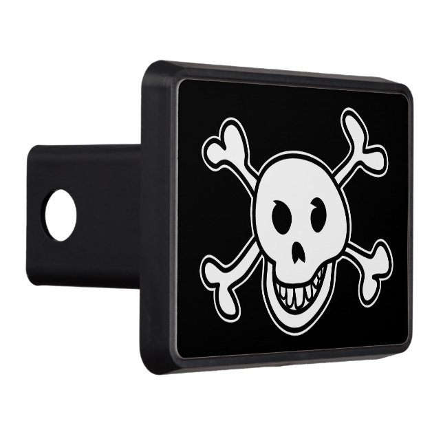 Black Jolly Roger pirate flag skull and bones Trailer Hitch Cover (Right)