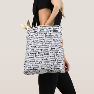 Black Judicial Text Word Cloud on White Tote Bag