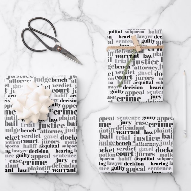 Black Judicial Text Word Cloud on White Wrapping Paper Sheet (Front)