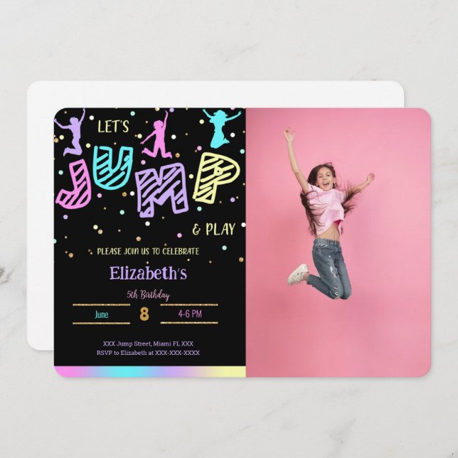 Black Jump Birthday Photo Invitation (Front/Back)