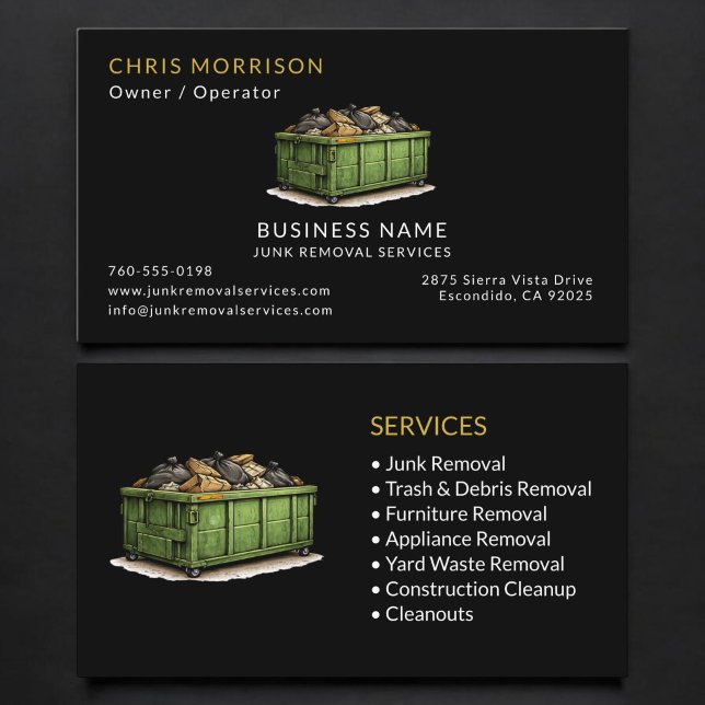 Black Junk Removal Services Professional Business Card (Creator Uploaded)
