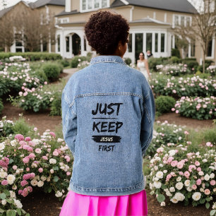 Black Just Keep Jesus First Denim Jacket